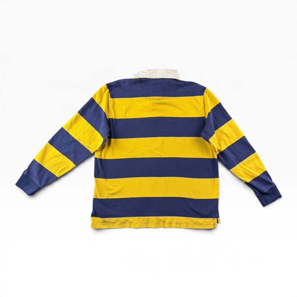Lands End Rugby Shirt Mens XL Navy Yellow Striped Long Sleeve Heavy Cotton - Picture 2 of 12